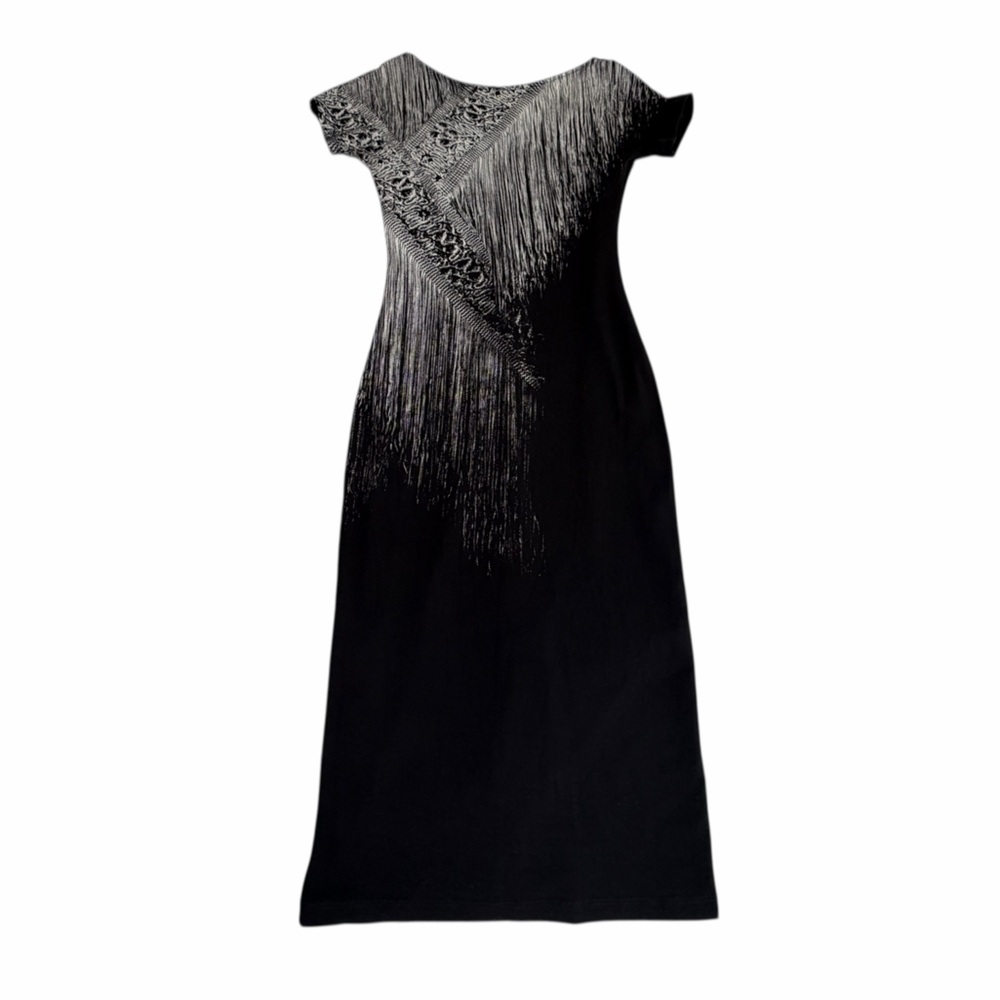 Elegant Isabel de Pedro Chain Printed Black  Short Sleeve Dress- US 4 - Picture 6 of 16